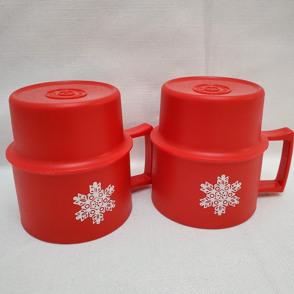 Vintage Tupperware Mug Red Snowflake ♡ Set Of 2 ♡ 1312-27 ♡ ADORABLE ♡ - Picture 9 of 11